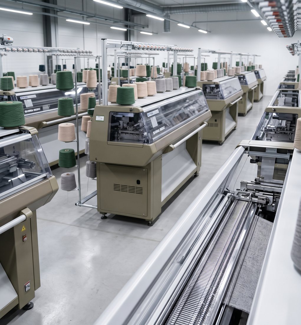 Flat-knitting machine park / production facility