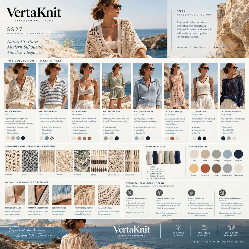 VertaKnit SS27 board, The essence of summer, eight key styles