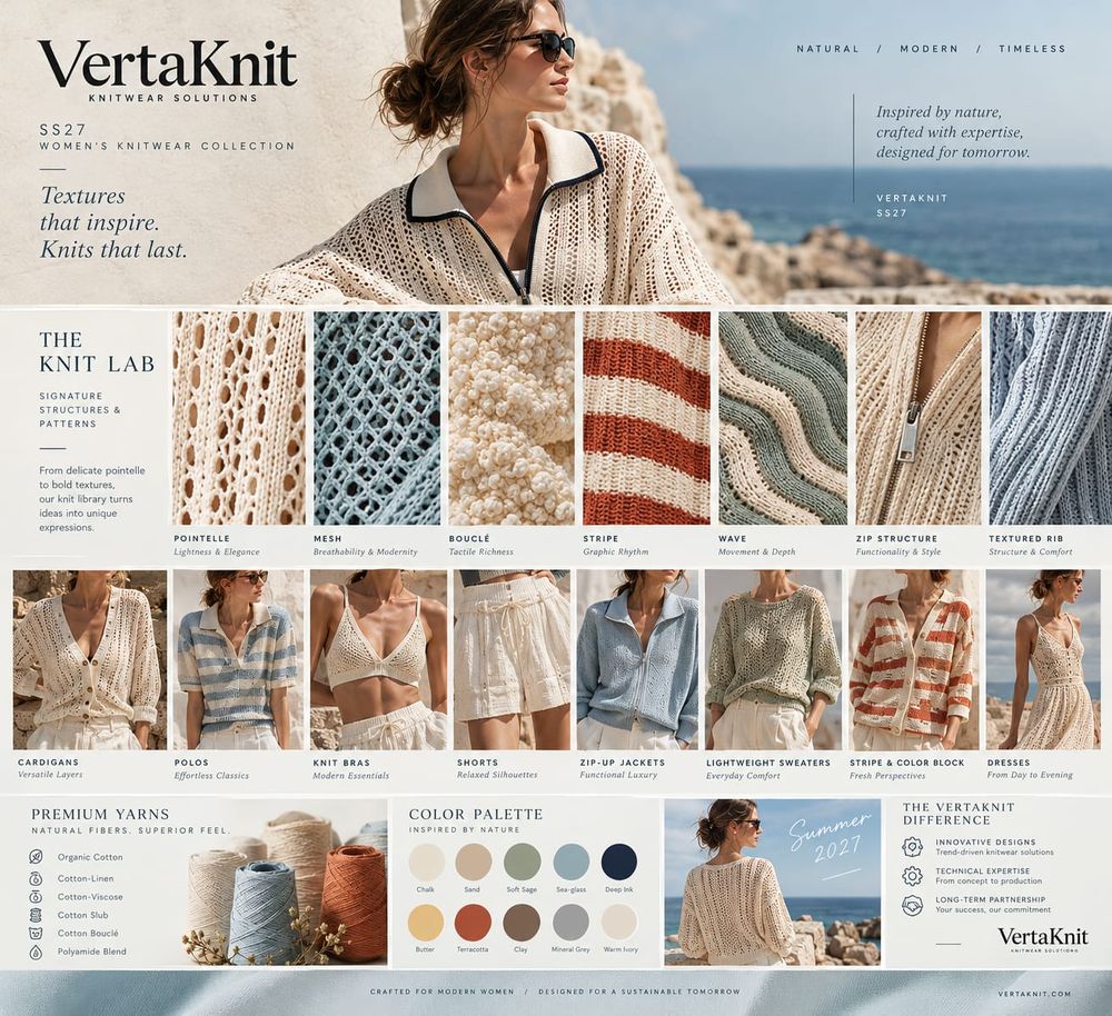 VertaKnit SS27 board, The Knit Lab, signature structures and patterns
