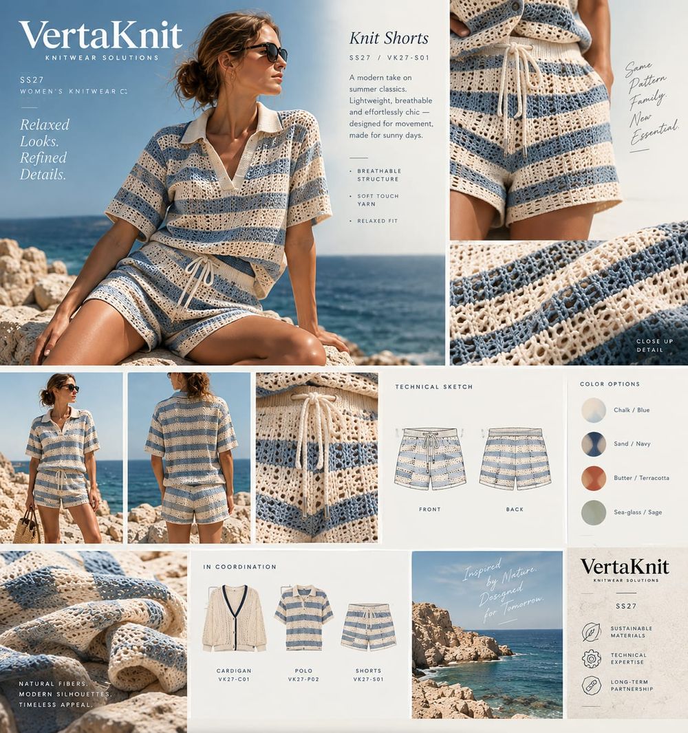 VertaKnit SS27 board, Knit Shorts, relaxed looks