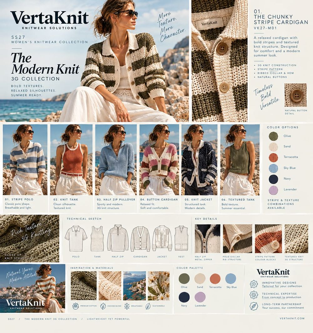 VertaKnit SS27 collection board, The Modern Knit, 3G collection