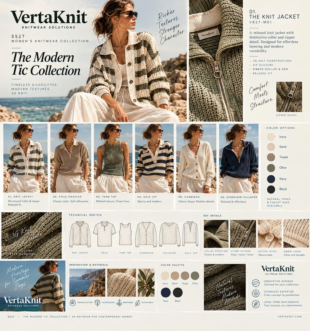 VertaKnit SS27 board, The Modern Tic collection, the knit jacket