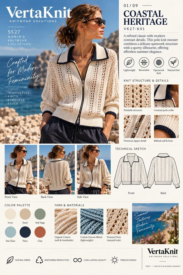 VertaKnit SS27 Crafted for Modern Femininity, Coastal Heritage knitwear sheet