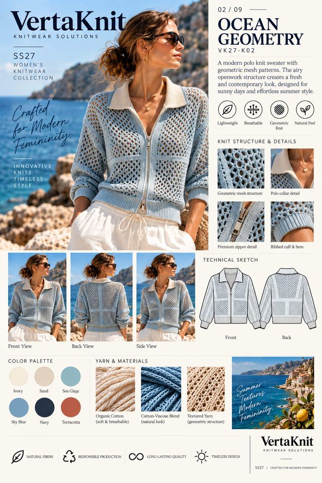 VertaKnit SS27 Crafted for Modern Femininity, Ocean Geometry knitwear sheet