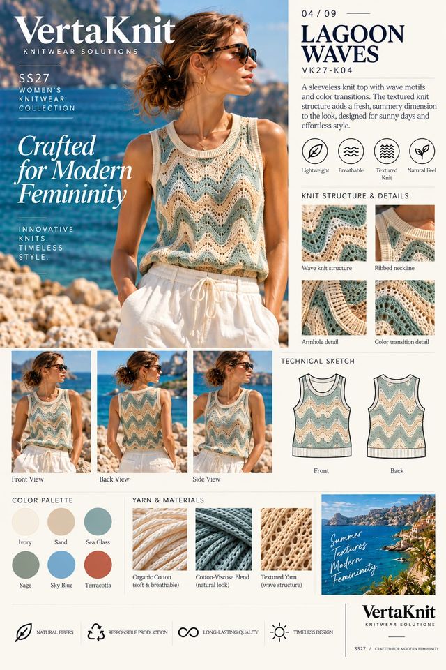 VertaKnit SS27 Crafted for Modern Femininity, Lagoon Waves knitwear sheet