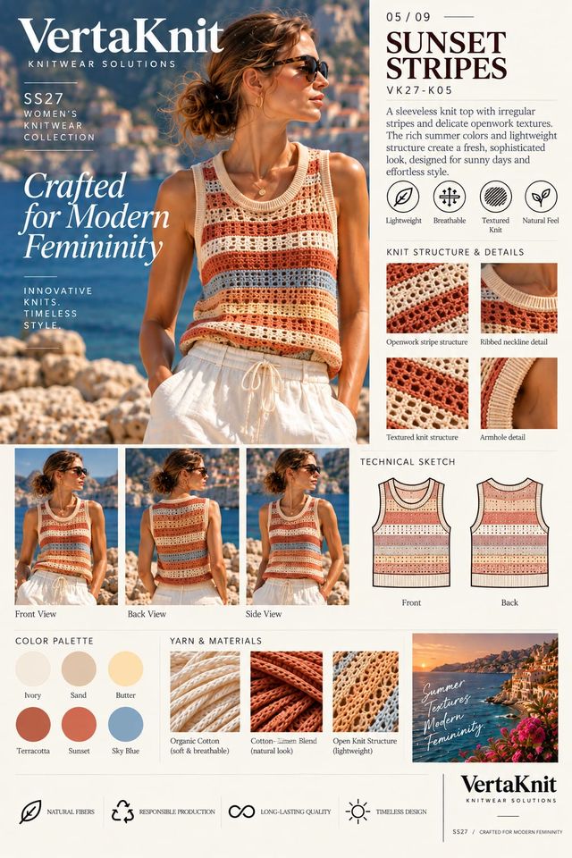 VertaKnit SS27 Crafted for Modern Femininity, Sunset Stripes knitwear sheet