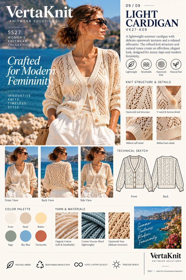 VertaKnit SS27 Crafted for Modern Femininity, Light Cardigan knitwear sheet