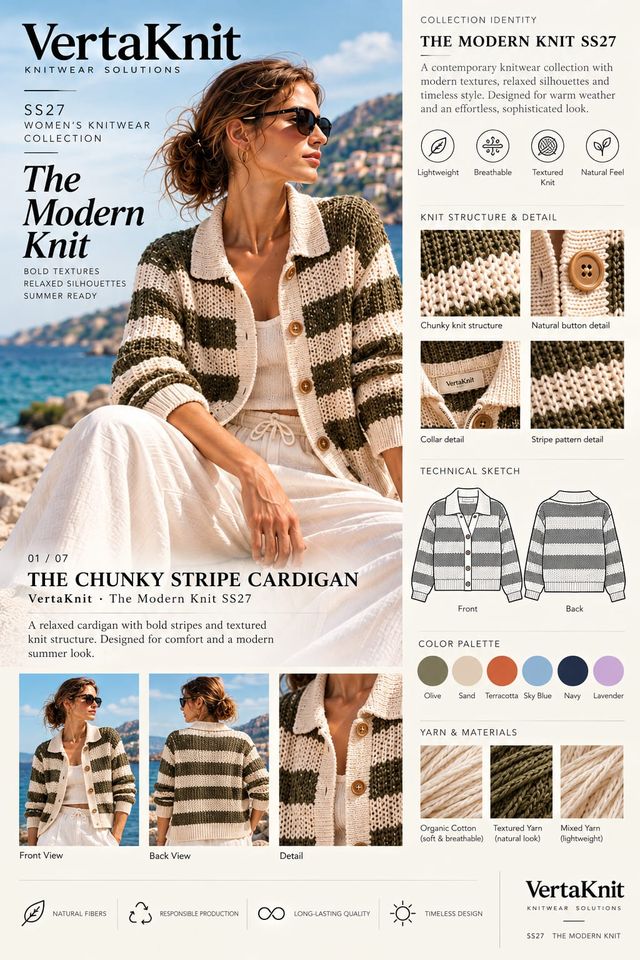 VertaKnit SS27 The Modern Knit, The Chunky Stripe Cardigan knitwear sheet