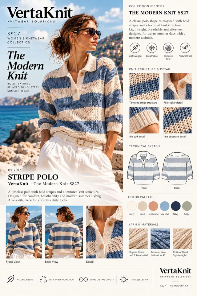 VertaKnit SS27 The Modern Knit, Stripe Polo knitwear sheet