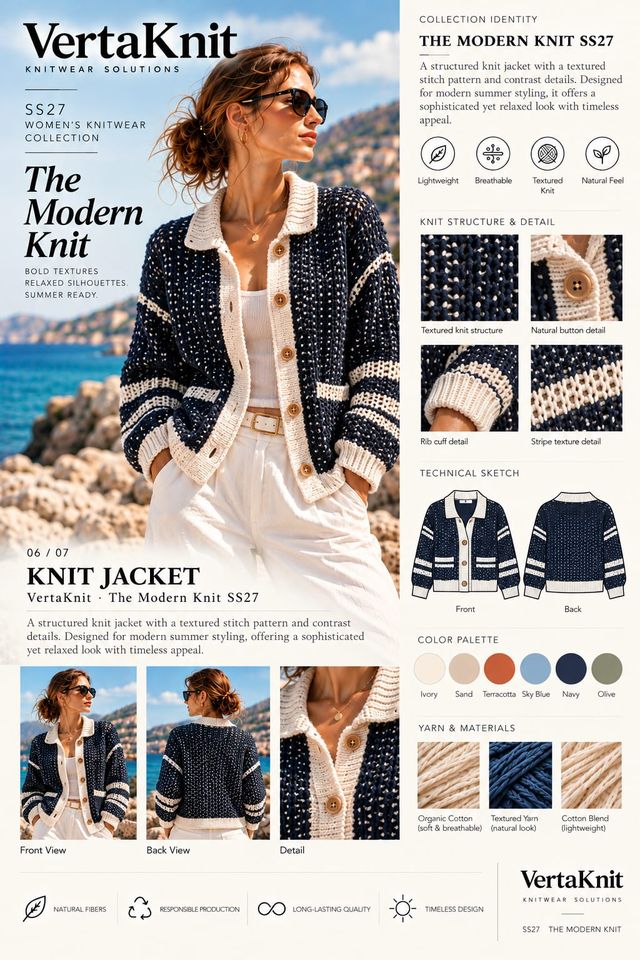 VertaKnit SS27 The Modern Knit, Knit Jacket knitwear sheet