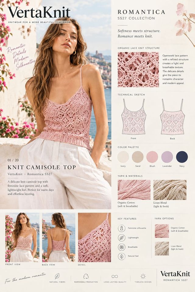 VertaKnit SS27 Romantica, Knit Camisole Top knitwear sheet