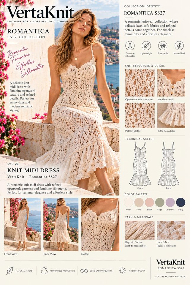 VertaKnit SS27 Romantica, Knit Midi Dress knitwear sheet