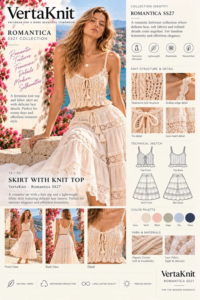 VertaKnit SS27 Romantica, Skirt with Knit Top knitwear sheet