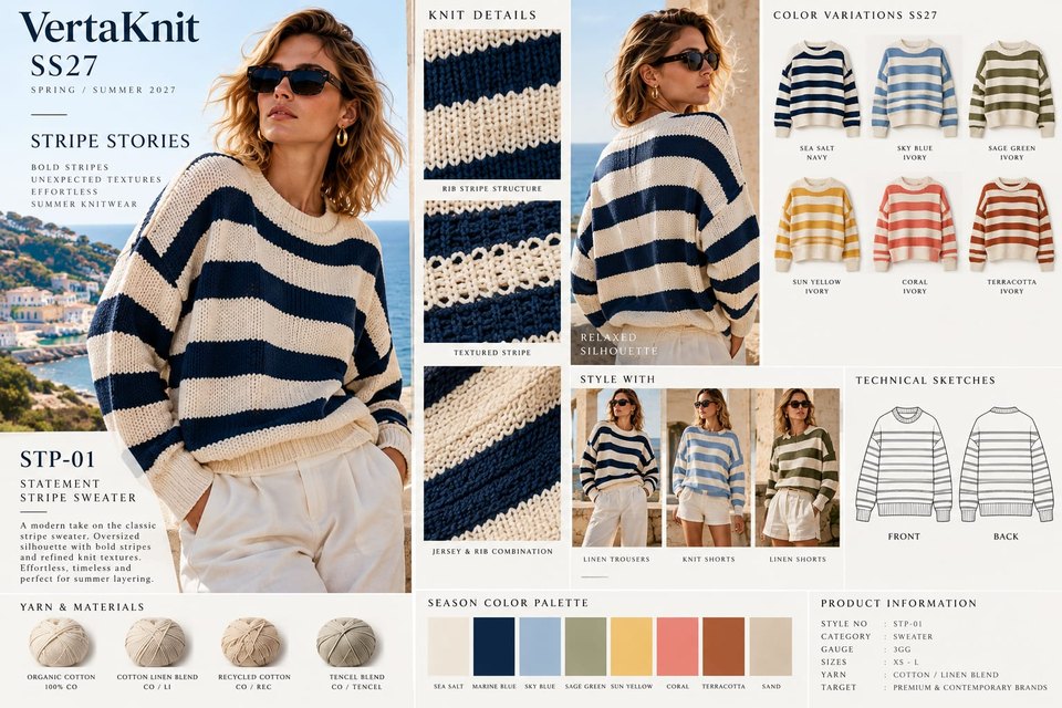 VertaKnit SS27 Stripe Stories, Statement Stripe Sweater knitwear sheet
