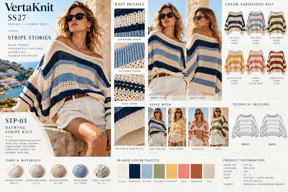 VertaKnit SS27 Stripe Stories, Batwing Stripe Knit knitwear sheet