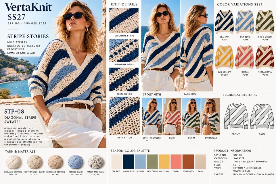 VertaKnit SS27 Stripe Stories, Diagonal Stripe Sweater knitwear sheet