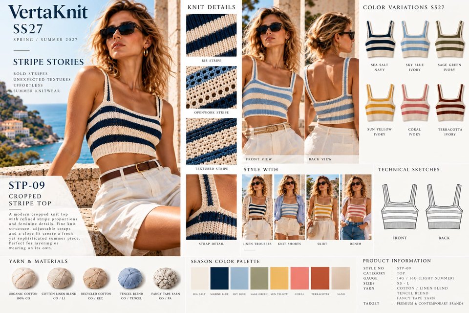 VertaKnit SS27 Stripe Stories, Cropped Stripe Top knitwear sheet