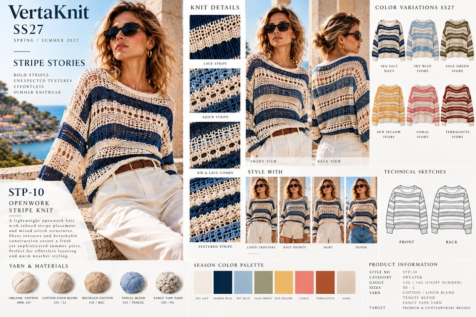 VertaKnit SS27 Stripe Stories, Openwork Stripe Knit knitwear sheet