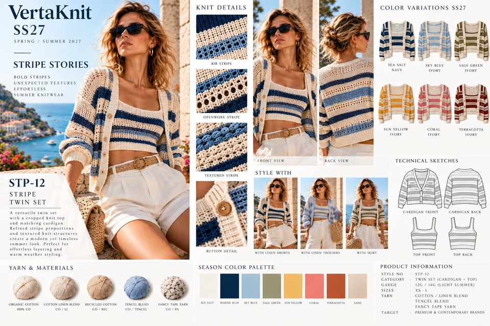 VertaKnit SS27 Stripe Stories, Stripe Twin Set knitwear sheet